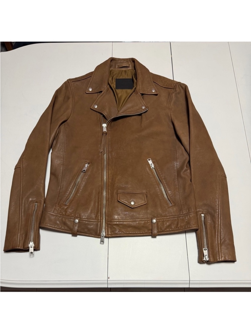 All Saints Caramel Brown Leather Moto Jacket